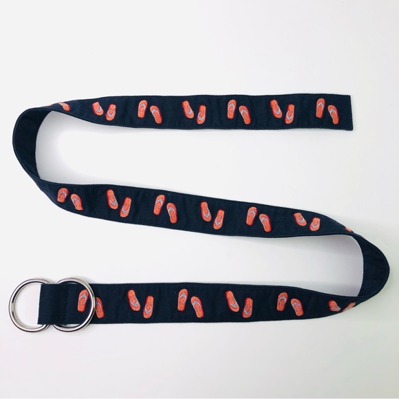 J Crew D-ring Loops Waist Canvas Belt 45" Flip Flops Pattern Navy Blue for Jeans - Picture 3 of 6